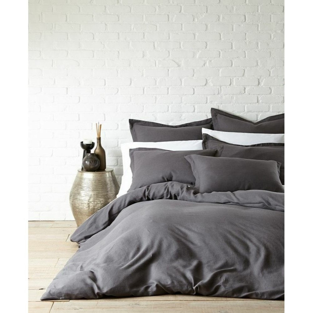 Levtex Home Washed Linen Coal/Gray Euro Sham With Flange 26x26 in 100% Linen-New